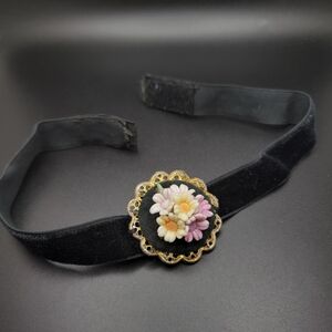 Handmade Black Velvet Floral Cluster Choker Necklace